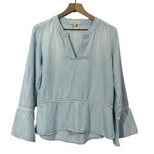 Anthropologie Cloth & Stone Washed Aria Henley - Blue - Small